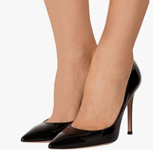 FSJ Black Pointed Toe Pumps High Heel Sexy Stilettos Slip On Office Dress Shoes - Picture 1 of 8